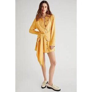 Jen's Pirate Booty Free People Amata Shirt Dress Size XS Yellow Stripes Boho